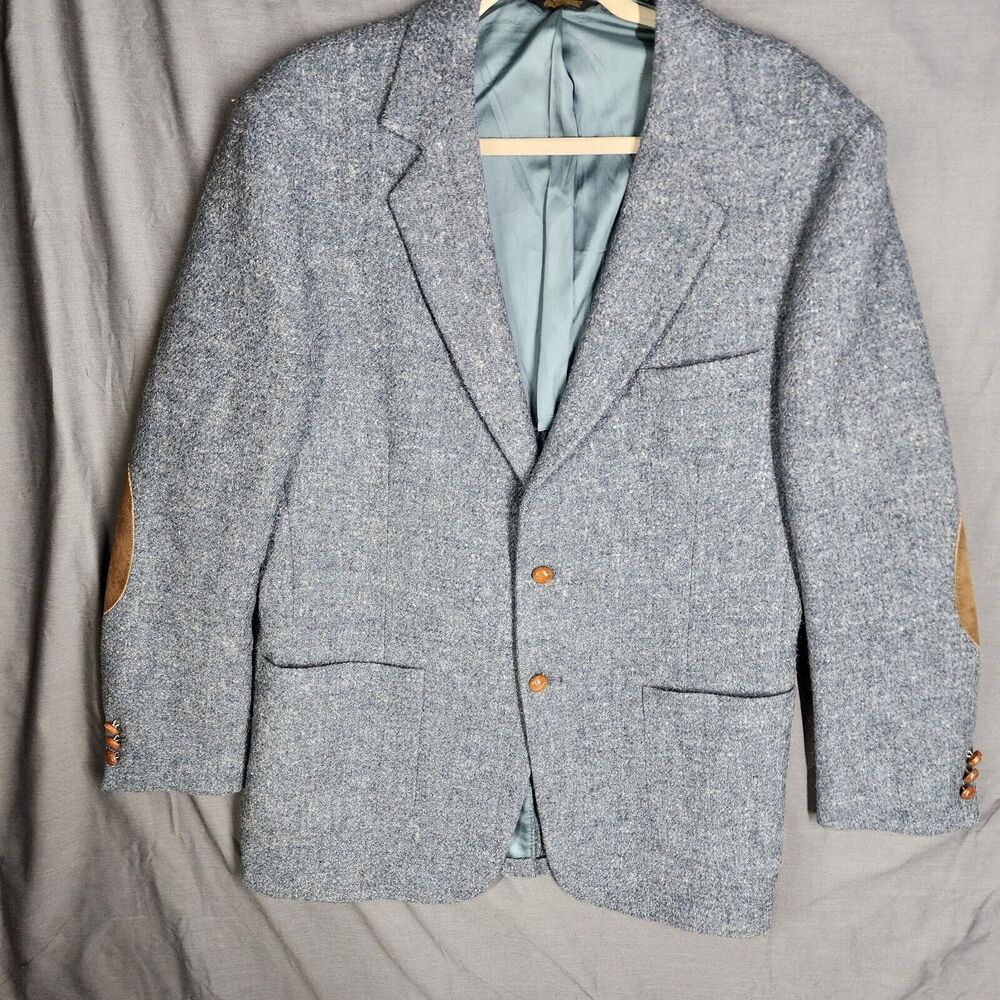 Oakmont Mens Gray Wool Blazer Sport Coat Jacket USA 46L Multi Tweed Patch Pocket